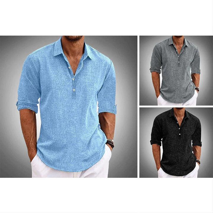 Men's Linen Lapel Collar Shirt with Button Down Placket - Lexians