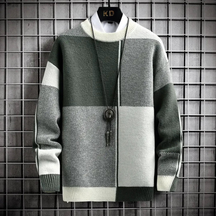 Men's Loose Fit Block Pattern Sweater - Lexians