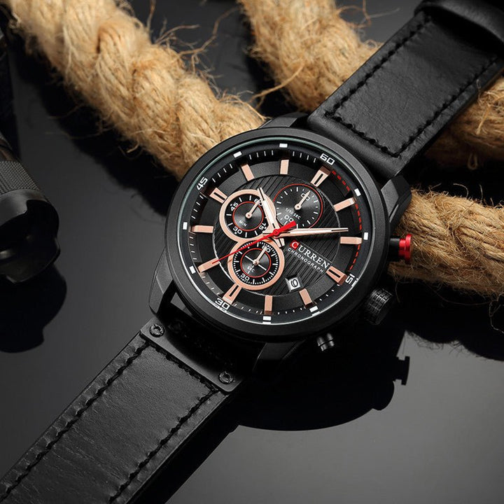 Men's Quartz Chrono Watch with Leather Imitation Strap - Lexians