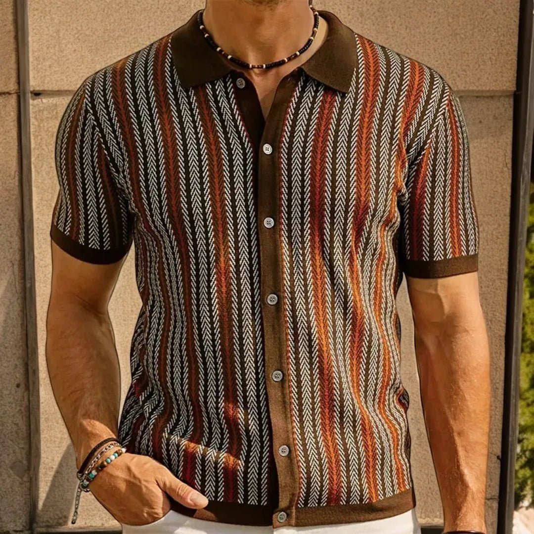 Men's Slim Fit Button Down Polo with Herringbone Pattern - Lexians
