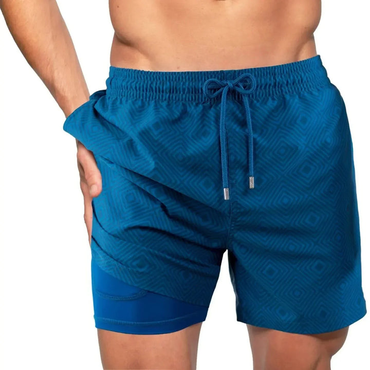 Versatile men's quick-dry 2-in-1 athletic swim shorts for beach, sport, and fitness. Comfortable & multi-pocket design.