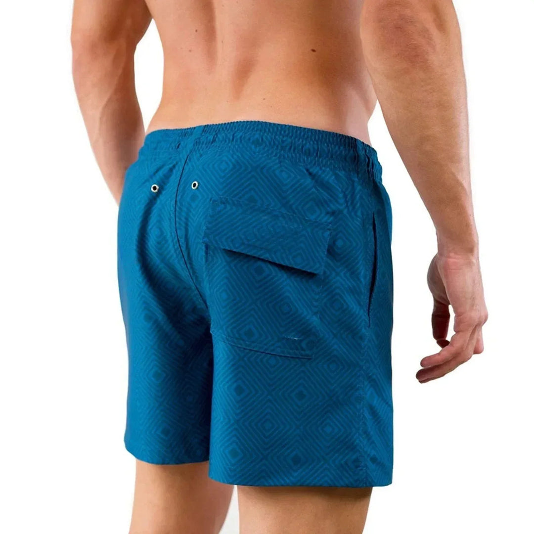 Quick-dry men's 2-in-1 performance swim shorts. Features multi-pockets & compression liner. Ideal for summer outdoor activities.
