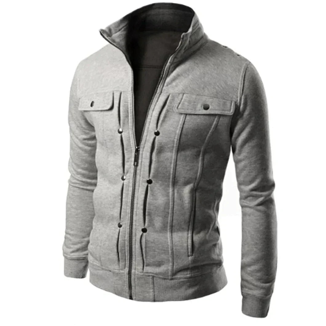 Comfortable men's outerwear: a zip-up stand collar jacket. Essential for everyday style in spring and autumn.