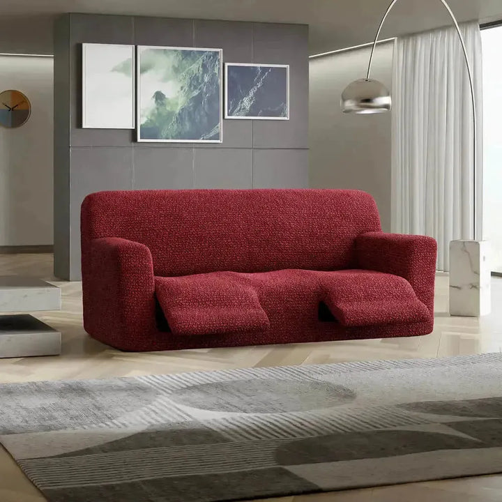 "Microfiber 3-seater recliner slipcover in light grey, versatile fit; transforms decor with protective, stylish cover."