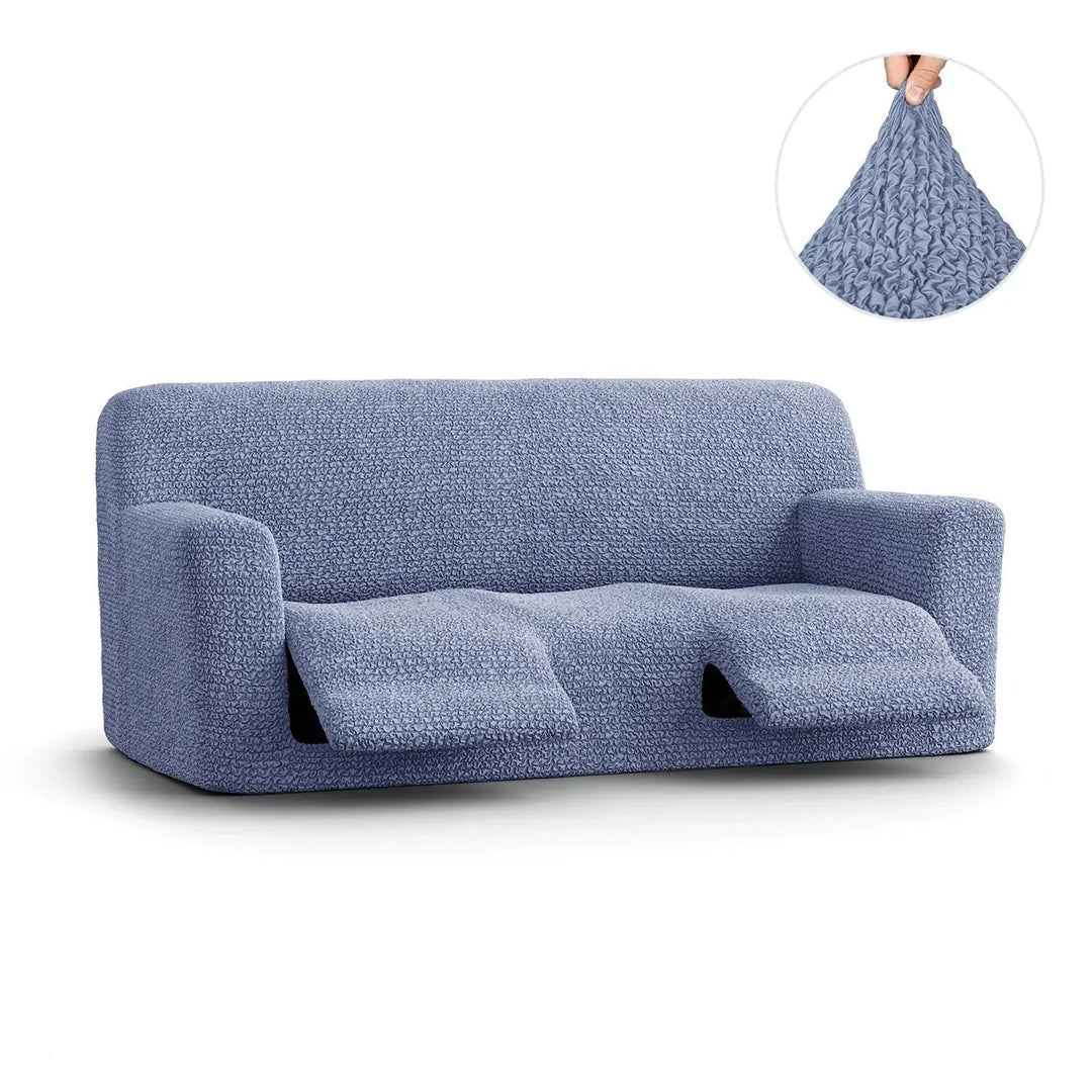 "Microfiber 3-seater recliner slipcover in light grey, versatile fit; transforms decor with protective, stylish cover."