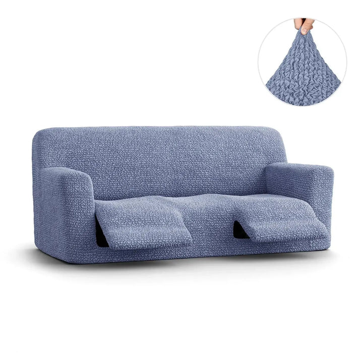 "Microfiber 3-seater recliner slipcover in light grey, versatile fit; transforms decor with protective, stylish cover."
