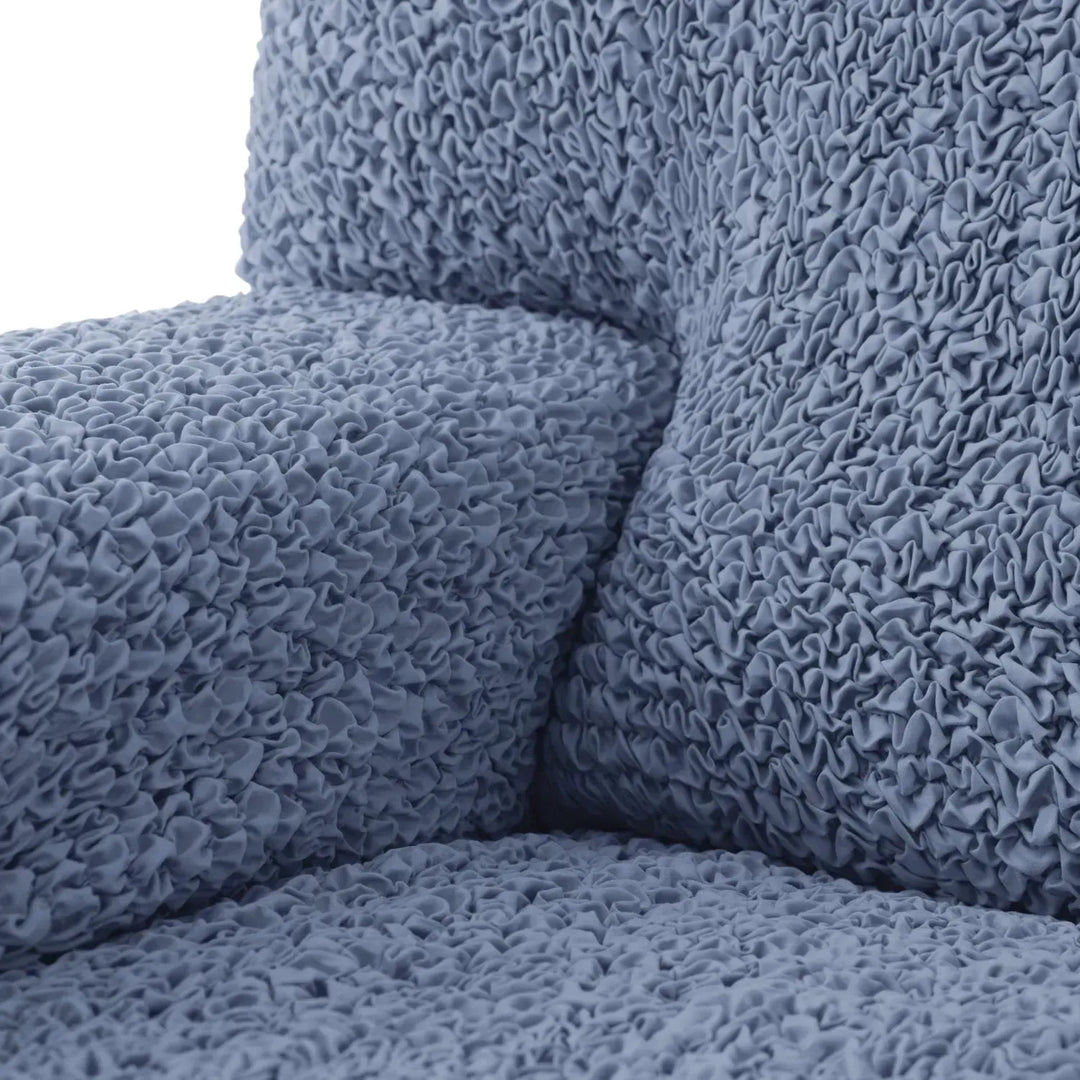 "Microfiber 3-seater recliner slipcover in light grey, versatile fit; transforms decor with protective, stylish cover."