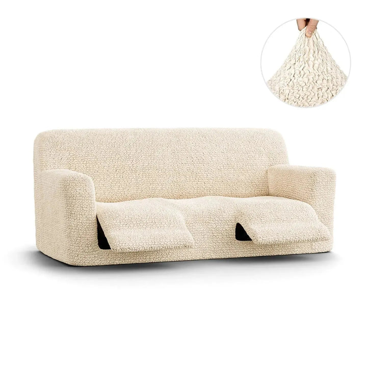 "Microfiber 3-seater recliner slipcover in light grey, versatile fit; transforms decor with protective, stylish cover."