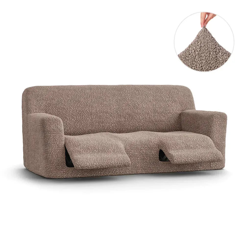 "Microfiber 3-seater recliner slipcover in light grey, versatile fit; transforms decor with protective, stylish cover."