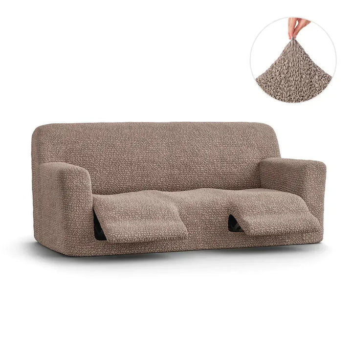 "Microfiber 3-seater recliner slipcover in light grey, versatile fit; transforms decor with protective, stylish cover."