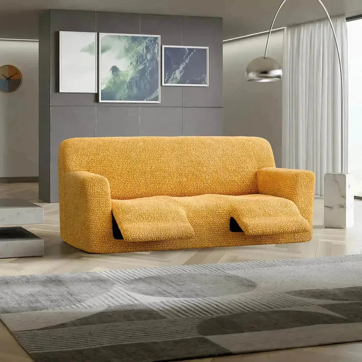 "Microfiber 3-seater recliner slipcover in light grey, versatile fit; transforms decor with protective, stylish cover."