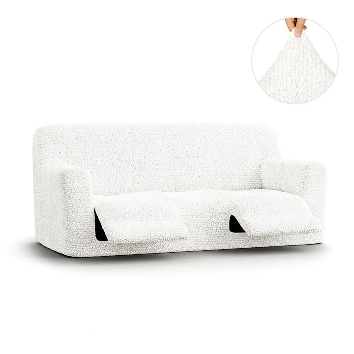 "Microfiber 3-seater recliner slipcover in light grey, versatile fit; transforms decor with protective, stylish cover."