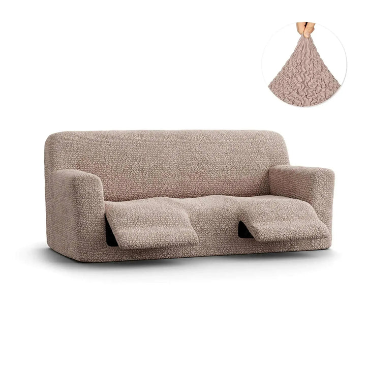 "Microfiber 3-seater recliner slipcover in light grey, versatile fit; transforms decor with protective, stylish cover."