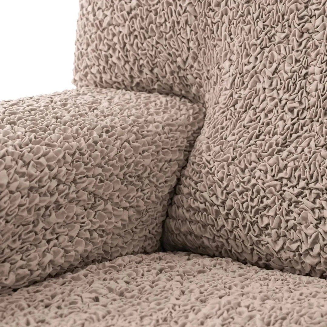 "Microfiber 3-seater recliner slipcover in light grey, versatile fit; transforms decor with protective, stylish cover."