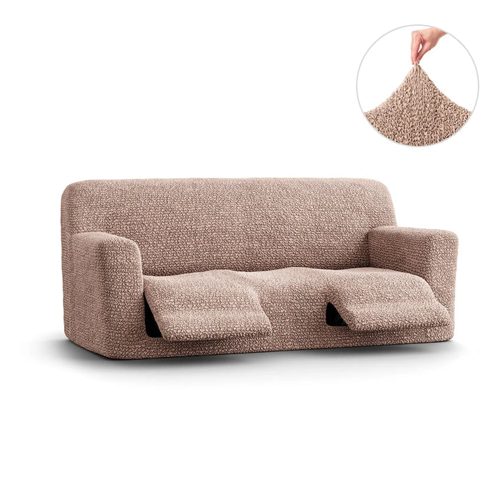 "Microfiber 3-seater recliner slipcover in light grey, versatile fit; transforms decor with protective, stylish cover."
