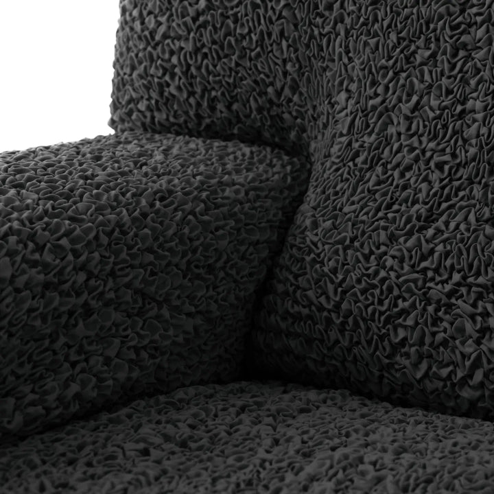 "Microfiber 3-seater recliner slipcover in light grey, versatile fit; transforms decor with protective, stylish cover."