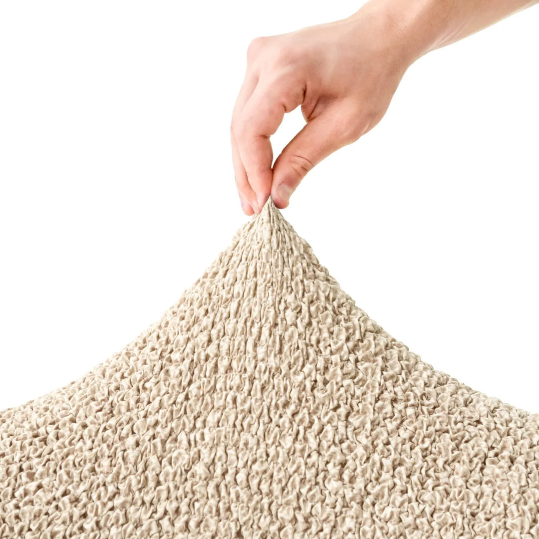 "Microfiber 3-seater sofa slipcover in various colors, showcasing a snug fit and elegant texture for enhanced decor."