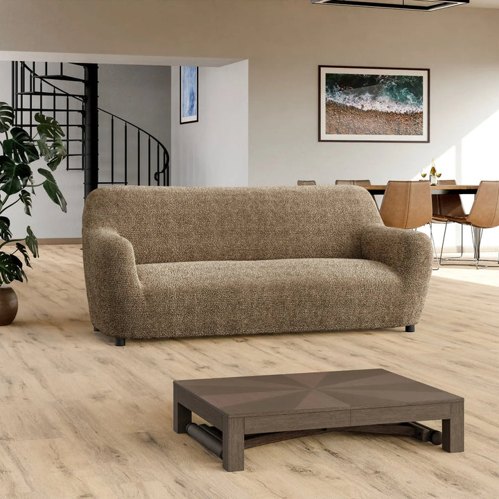 "Microfiber 3-seater sofa slipcover in various colors, showcasing a snug fit and elegant texture for enhanced decor."