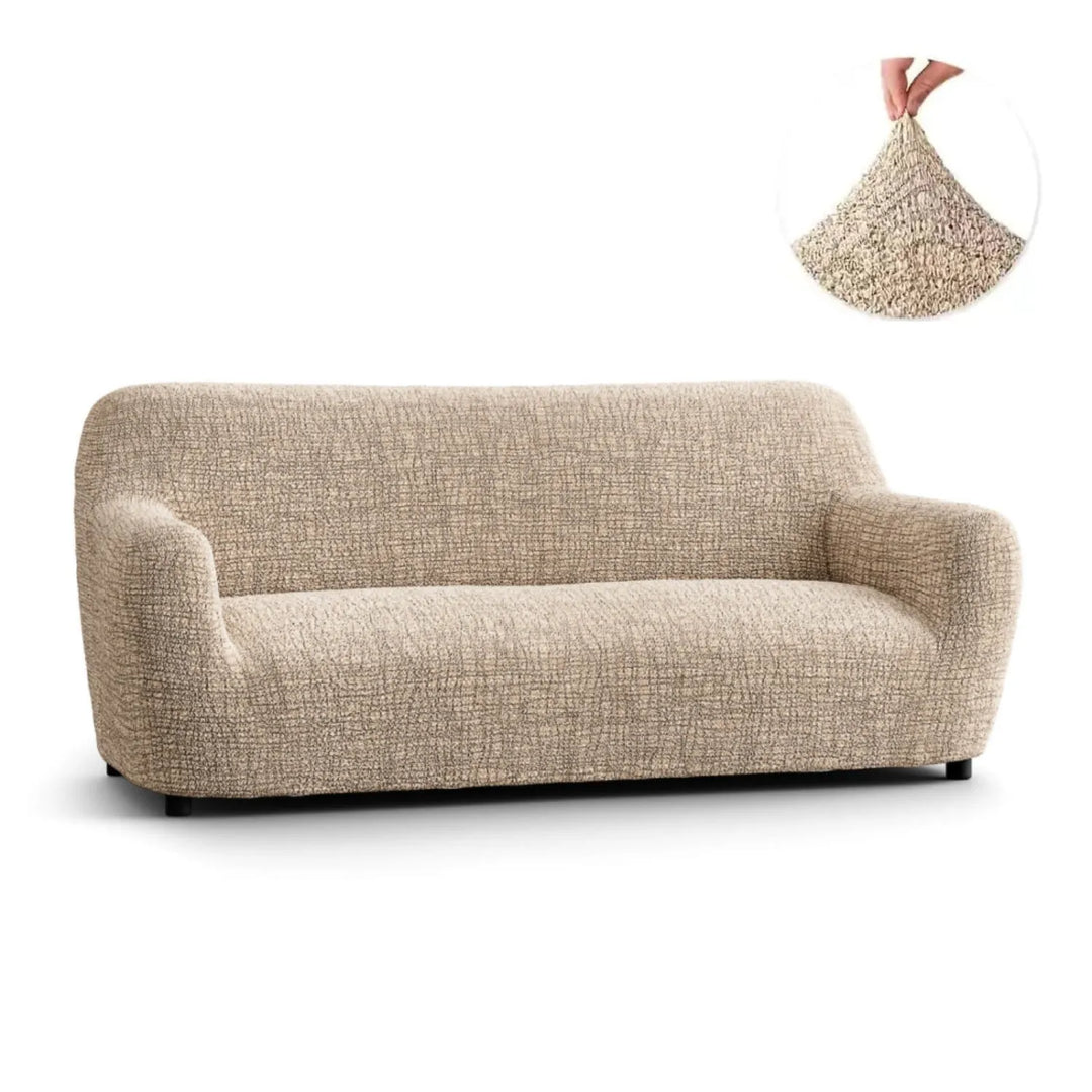 "Microfiber 3-seater sofa slipcover in various colors, showcasing a snug fit and elegant texture for enhanced decor."