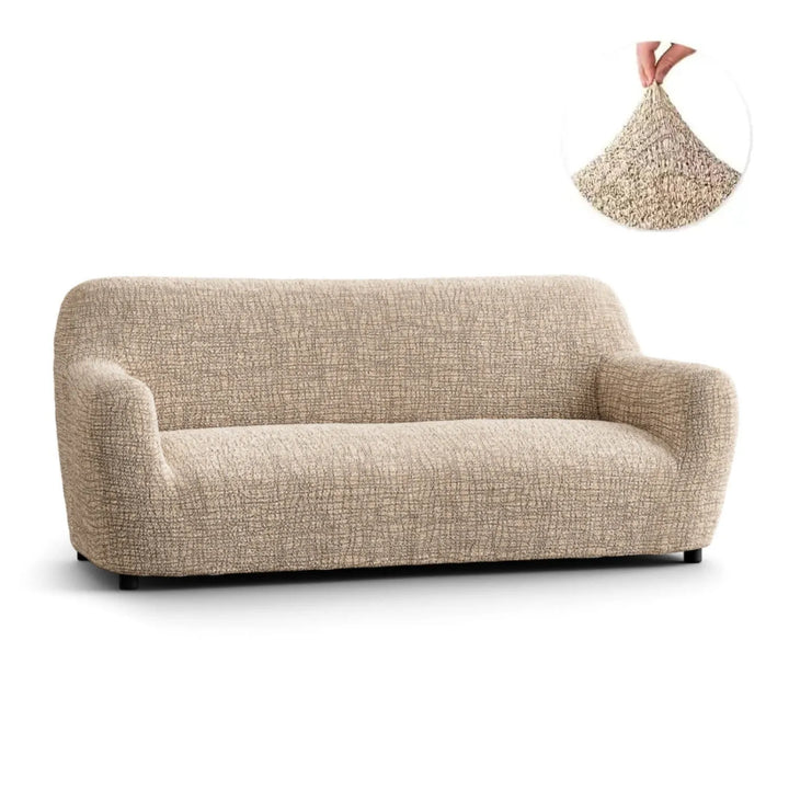 "Microfiber 3-seater sofa slipcover in various colors, showcasing a snug fit and elegant texture for enhanced decor."