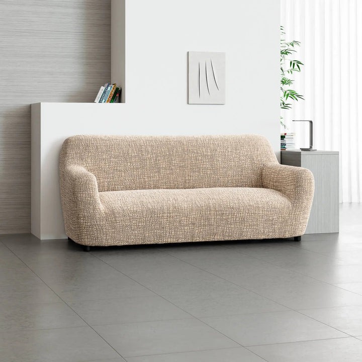 "Microfiber 3-seater sofa slipcover in various colors, showcasing a snug fit and elegant texture for enhanced decor."
