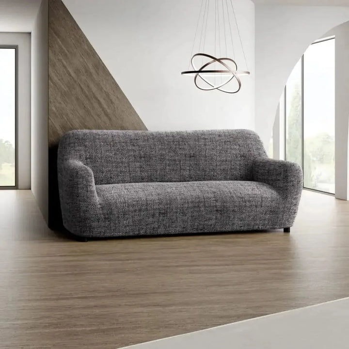 "Microfiber 3-seater sofa slipcover in various colors, showcasing a snug fit and elegant texture for enhanced decor."