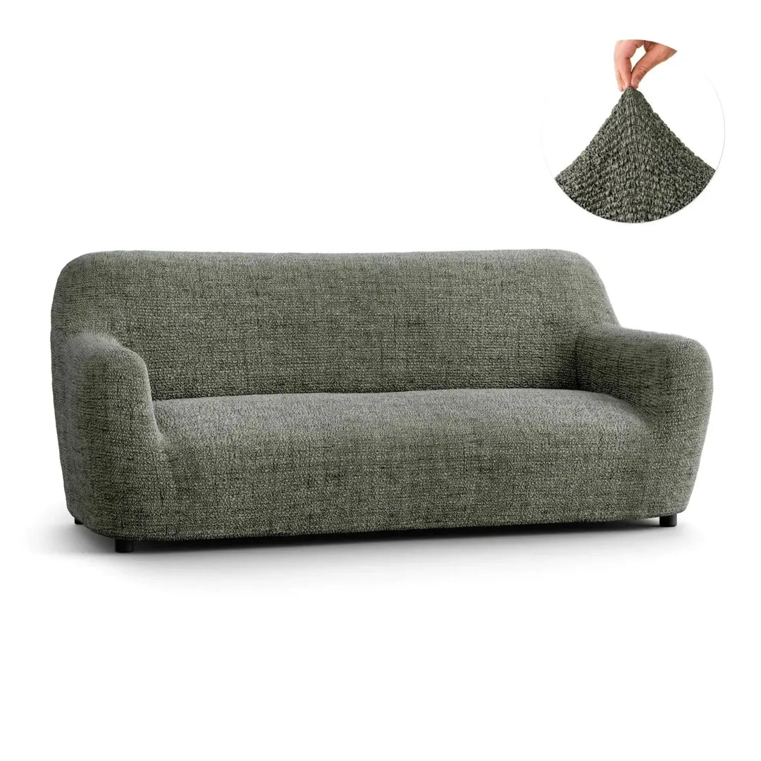"Microfiber 3-seater sofa slipcover in various colors, showcasing a snug fit and elegant texture for enhanced decor."