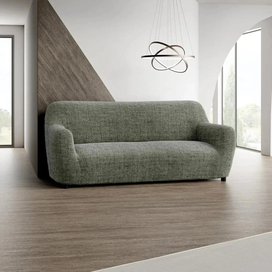"Microfiber 3-seater sofa slipcover in various colors, showcasing a snug fit and elegant texture for enhanced decor."