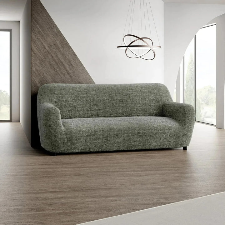 "Microfiber 3-seater sofa slipcover in various colors, showcasing a snug fit and elegant texture for enhanced decor."