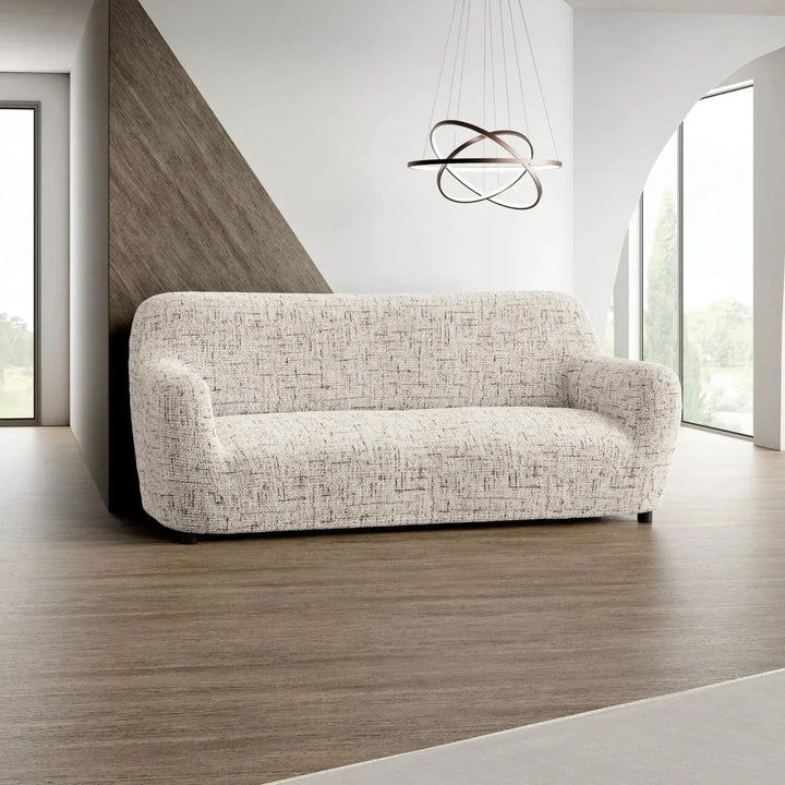 "Microfiber 3-seater sofa slipcover in various colors, showcasing a snug fit and elegant texture for enhanced decor."