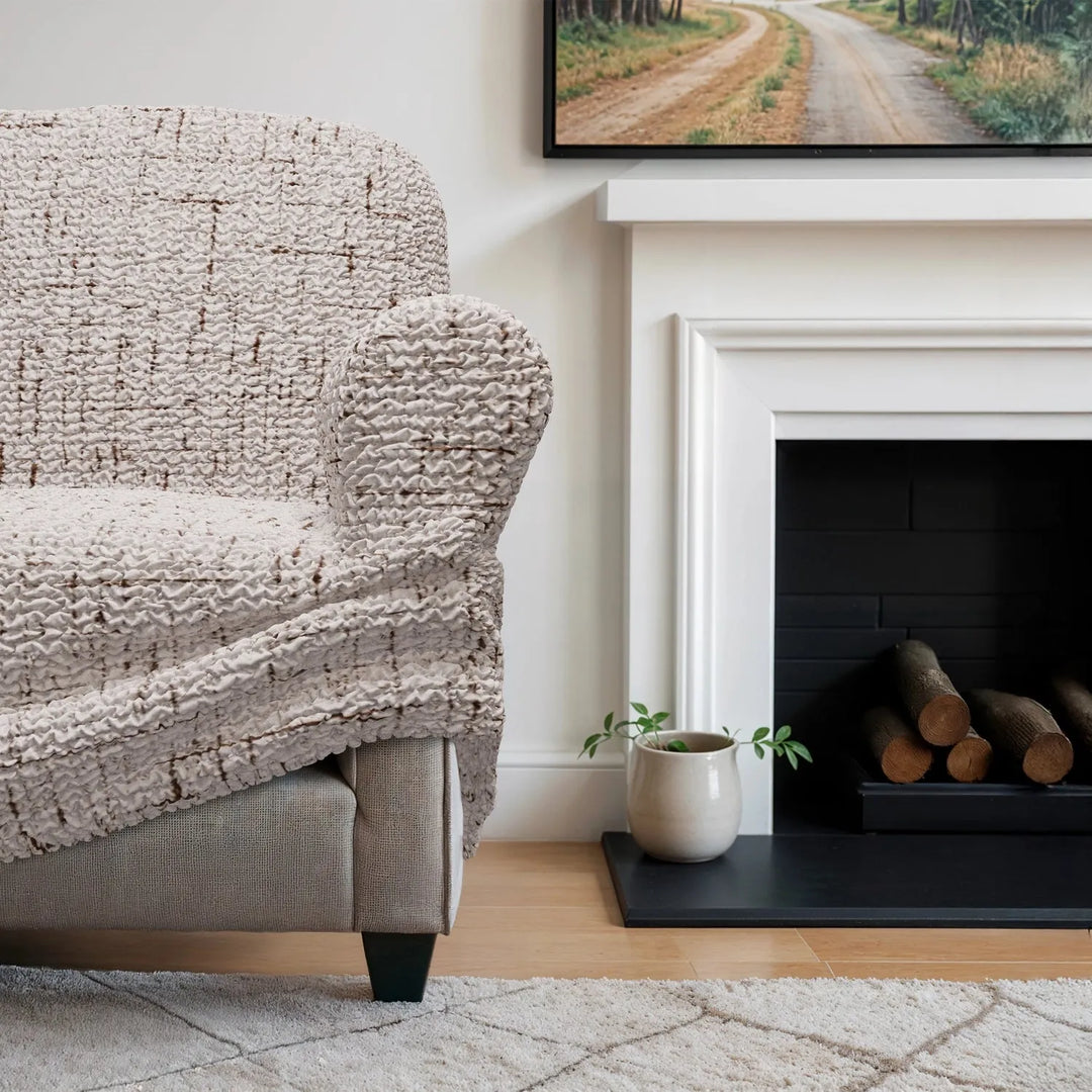 "Microfiber 3-seater sofa slipcover in various colors, showcasing a snug fit and elegant texture for enhanced decor."