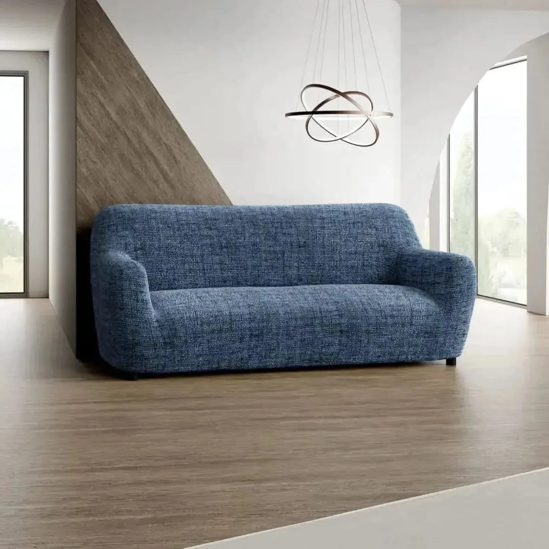 "Microfiber 3-seater sofa slipcover in various colors, showcasing a snug fit and elegant texture for enhanced decor."