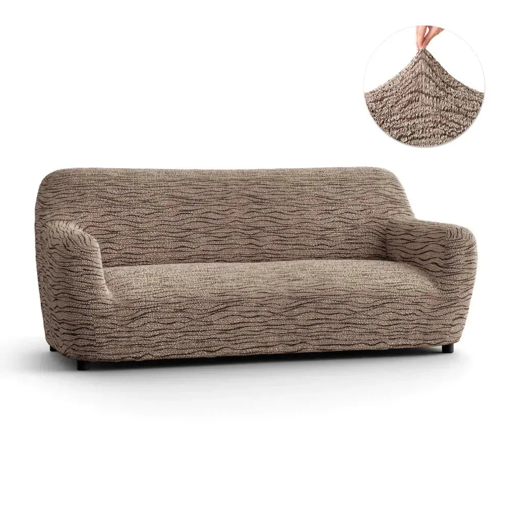 "Microfiber 3-seater sofa slipcover in various colors, showcasing a snug fit and elegant texture for enhanced decor."