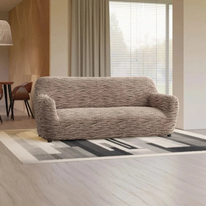 "Microfiber 3-seater sofa slipcover in various colors, showcasing a snug fit and elegant texture for enhanced decor."