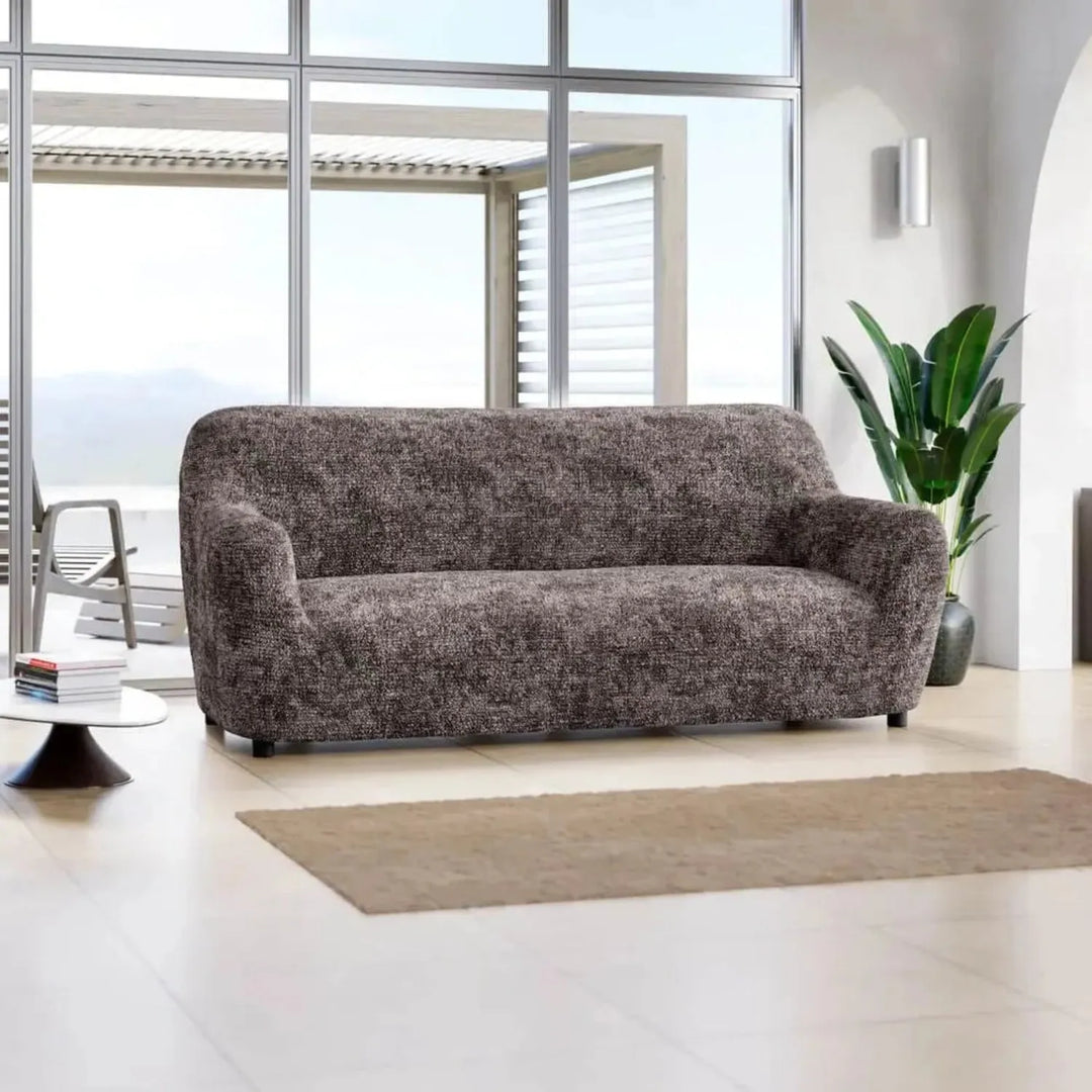"Microfiber 3-seater sofa slipcover in various colors, showcasing a snug fit and elegant texture for enhanced decor."