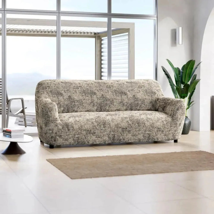 "Microfiber 3-seater sofa slipcover in various colors, showcasing a snug fit and elegant texture for enhanced decor."