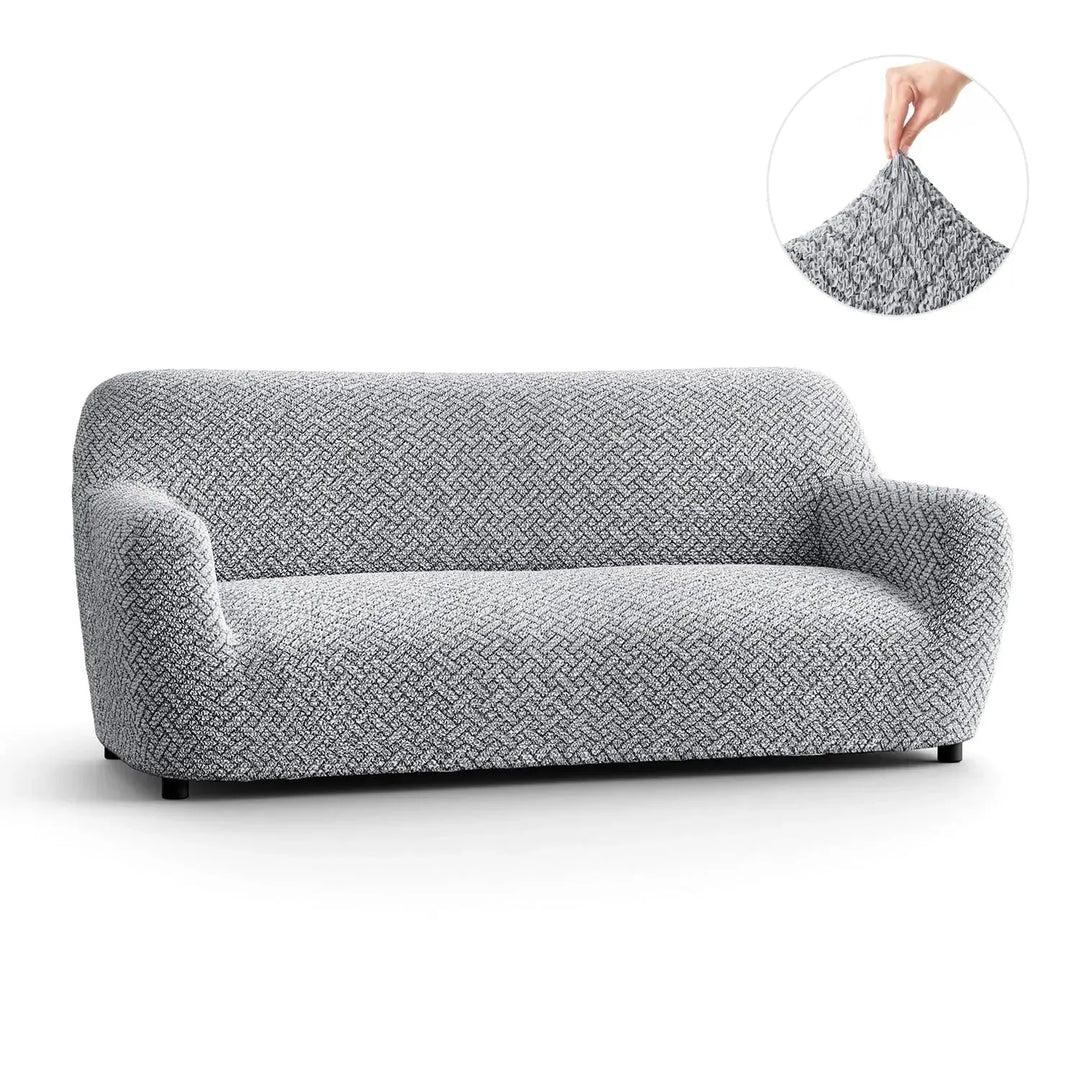 "Microfiber 3-seater sofa slipcover in various colors, showcasing a snug fit and elegant texture for enhanced decor."