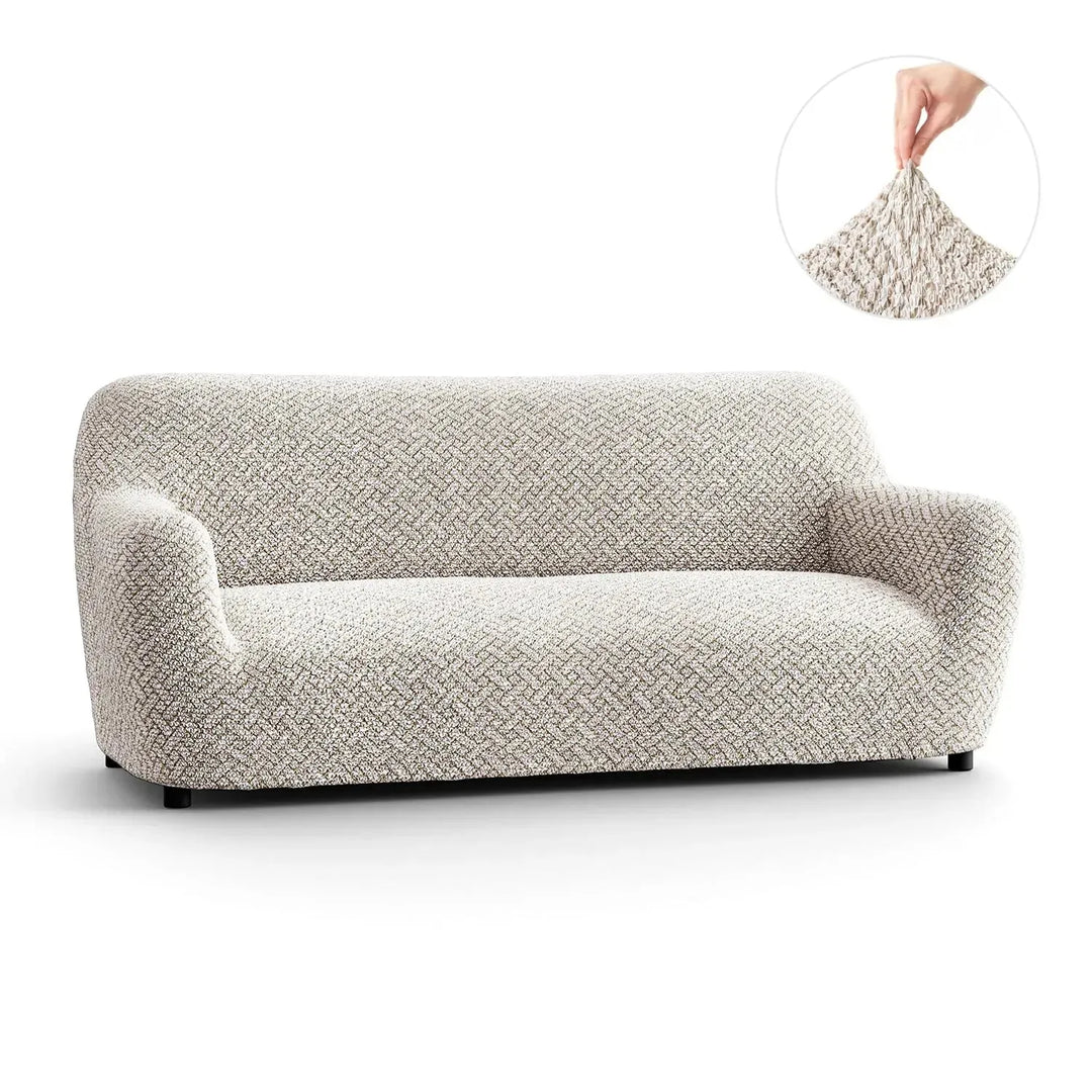 "Microfiber 3-seater sofa slipcover in various colors, showcasing a snug fit and elegant texture for enhanced decor."