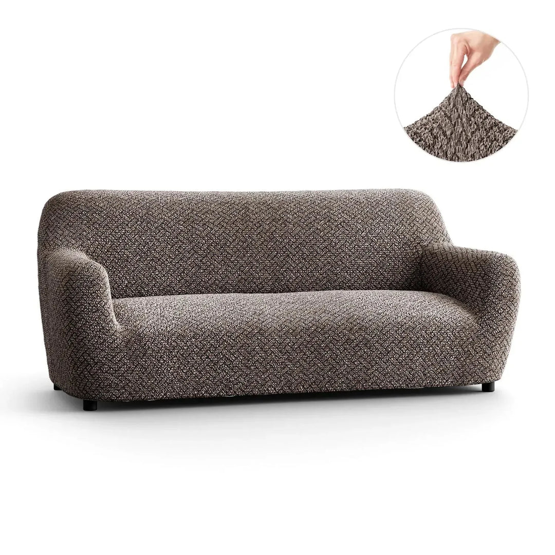 "Microfiber 3-seater sofa slipcover in various colors, showcasing a snug fit and elegant texture for enhanced decor."