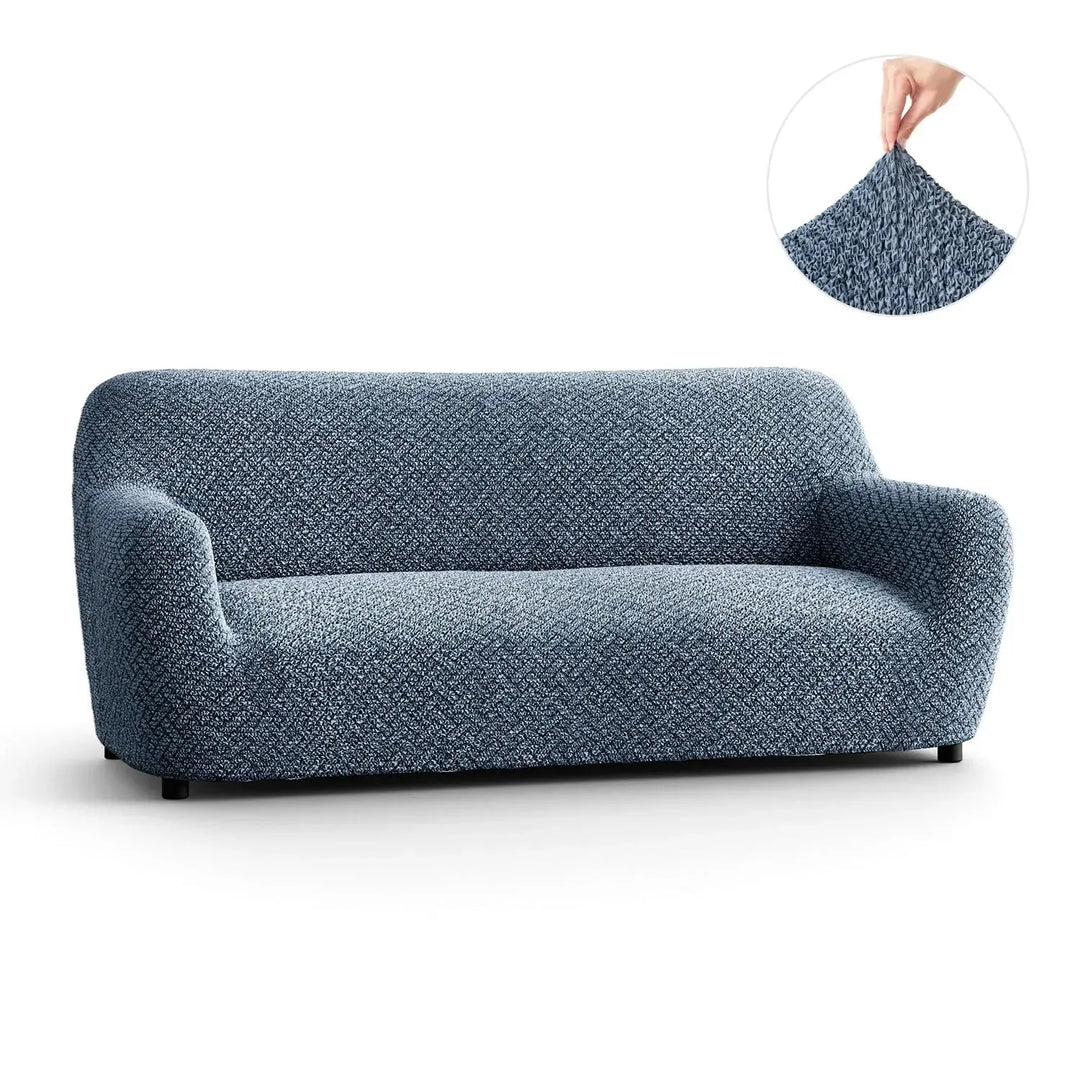 "Microfiber 3-seater sofa slipcover in various colors, showcasing a snug fit and elegant texture for enhanced decor."