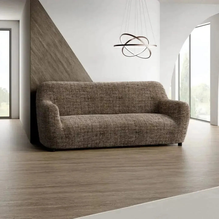 "Microfiber 3-seater sofa slipcover in various colors, showcasing a snug fit and elegant texture for enhanced decor."