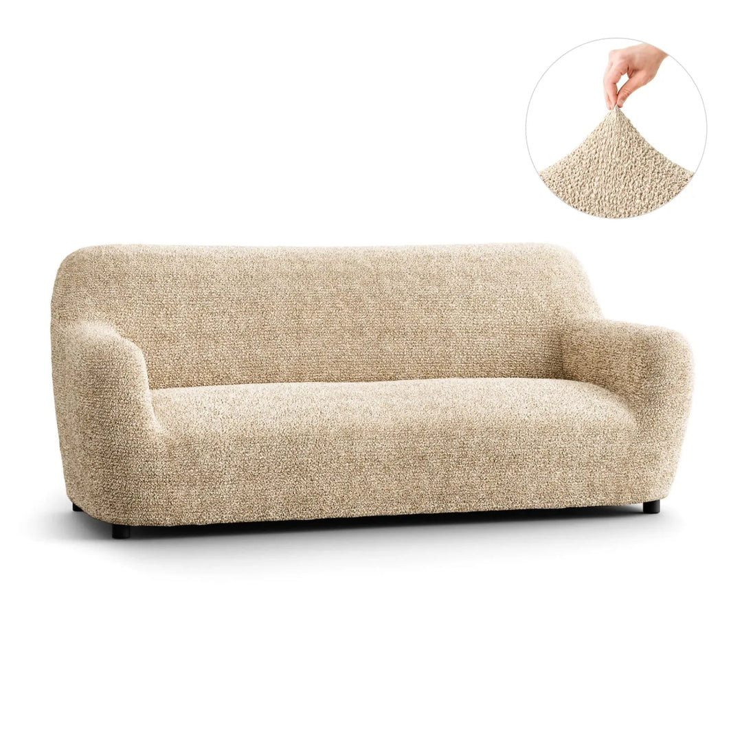 "Microfiber 3-seater sofa slipcover in various colors, showcasing a snug fit and elegant texture for enhanced decor."