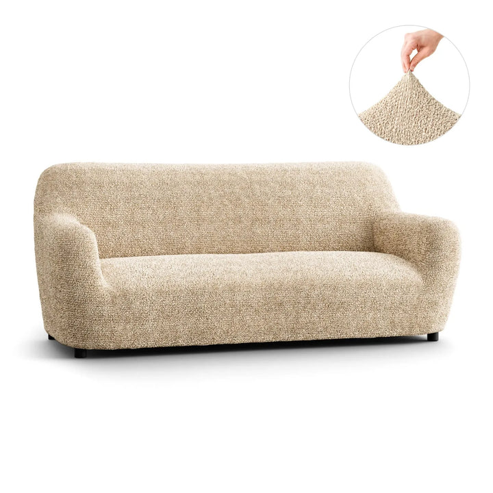 "Microfiber 3-seater sofa slipcover in various colors, showcasing a snug fit and elegant texture for enhanced decor."