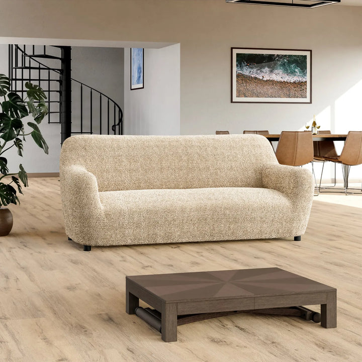 "Microfiber 3-seater sofa slipcover in various colors, showcasing a snug fit and elegant texture for enhanced decor."
