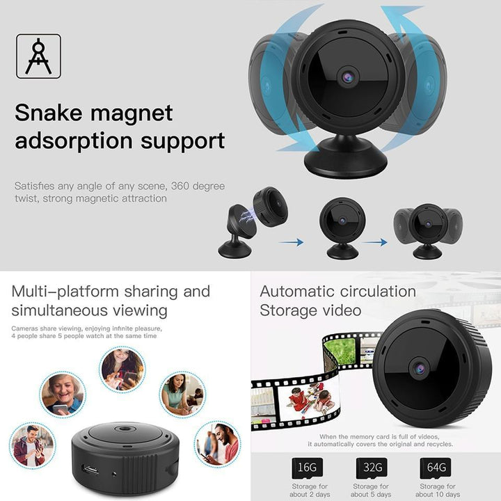 Wireless smart home security camera with WiFi, night vision, motion detection alerts, & remote viewing.