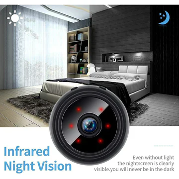 Discreet mini wireless camera with HD live feed, night vision, and motion detection for easy home security.