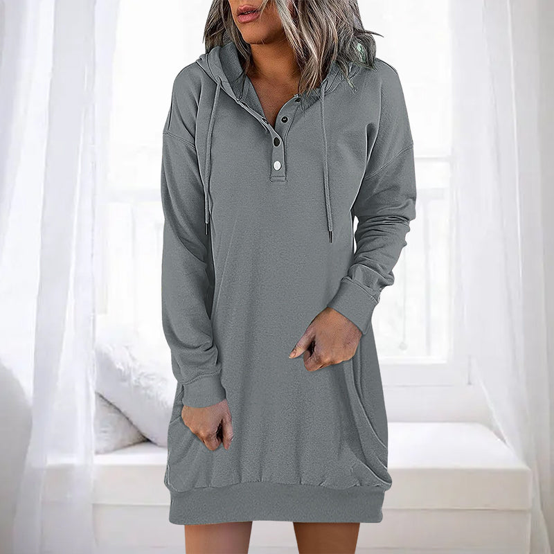 Minimalist women's long hoodie Valeria, designed for comfort & versatility in casual everyday wear.