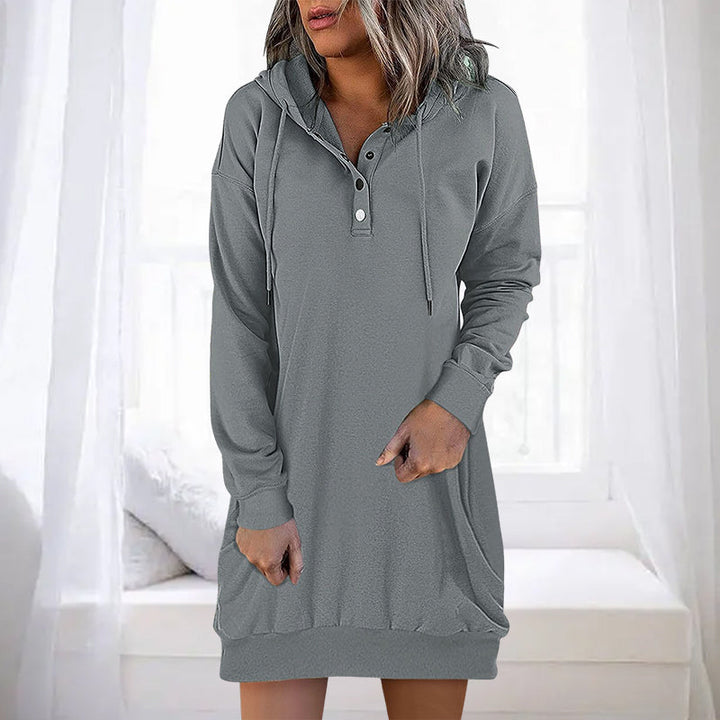Minimalist women's long hoodie Valeria, designed for comfort & versatility in casual everyday wear.