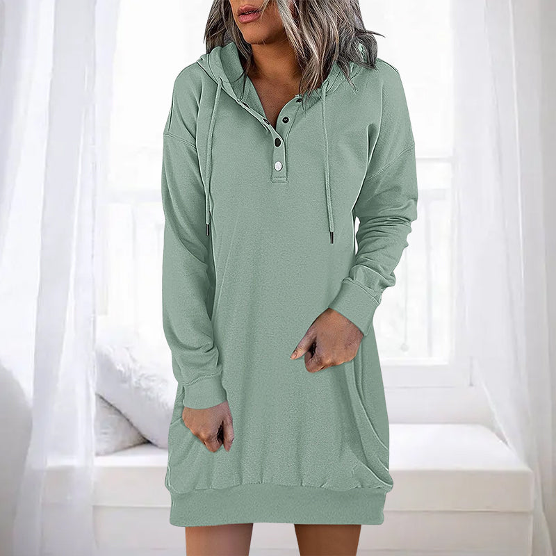Women's comfortable long hoodie, Valeria, in a versatile minimalist design for casual and loungewear.