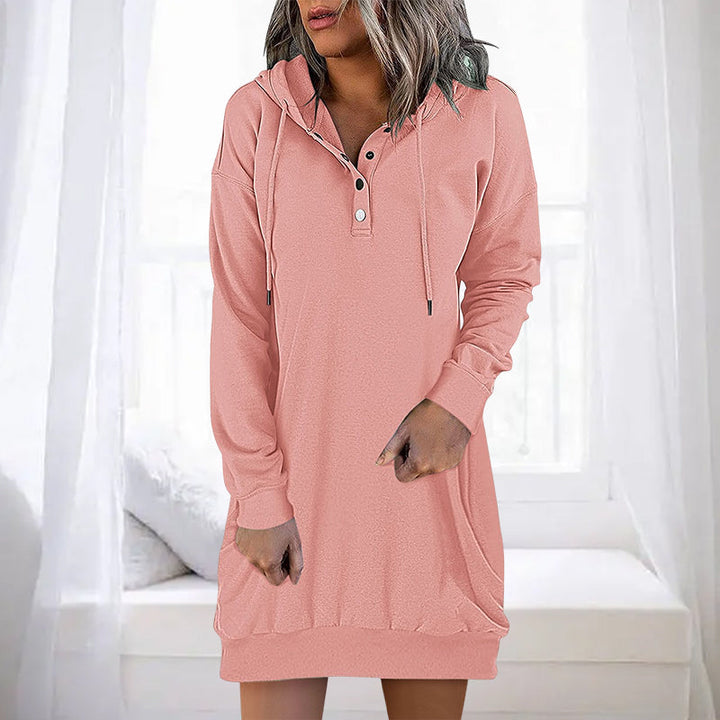 Valeria women's long hoodie, a comfortable minimalist design, ideal for everyday casual & loungewear.